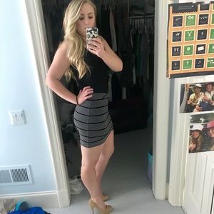 Size medium black and white stripe bandage skirt.